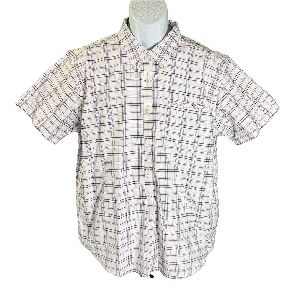 Cabin Creek Button Down Shirt Womens 16 Purple Plaid Short Sleeve Wrinkle Free